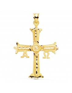 18K CRUZ DE COVADONGA O VICTORIA ORO AMARILLO TALLADA 41X31 MM