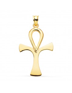 18K CRUZ DE LA VIDA EGIPCIA ORO AMARILLO SIN CRISTO EN BRILLO 40 X 30 MM AMULETO EGIPCIO ANKH.