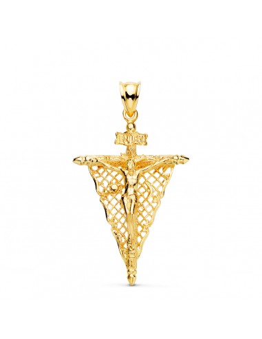 18K CRUZ ORO AMARILLO CON CRISTO DEL REMEDIO DE ANIMAS 35X23 MM