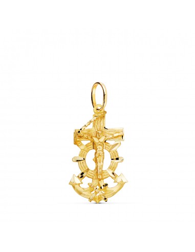 18K CRUZ MARINERA ORO AMARILLO CON CRISTO TALLADA 28X16 MM