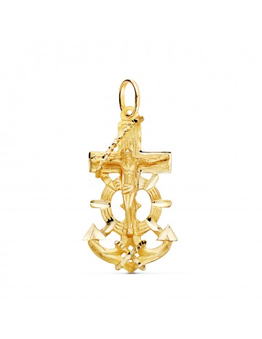 18K CRUZ MARINERA ORO AMARILLO CON CRISTO TALLADA 35X20 MM