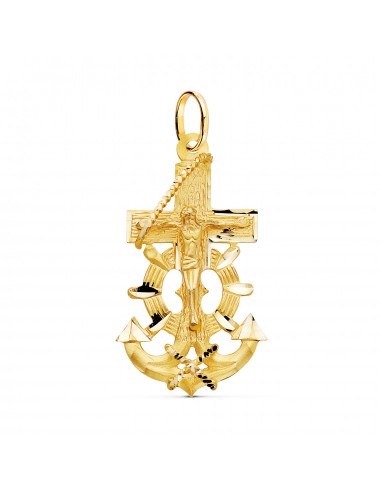 18K CRUZ MARINERA ORO AMARILLO CON CRISTO TALLADA 40X22 MM
