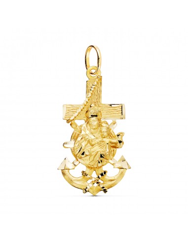 18K CRUZ MARINERA ORO AMARILLO VIRGEN DEL CARMEN TALLADA 40X22 MM