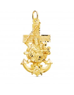 18K CRUZ MARINERA ORO AMARILLO VIRGEN DEL CARMEN TALLADA 47X25 MM