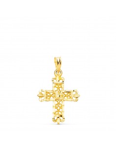 18K CRUZ ORO AMARILLO FILIGRANA BORDES TALLADOS. 22X19 MM