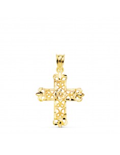 18K CRUZ ORO AMARILLO FILIGRANA BORDES TALLADOS. 27X22 MM
