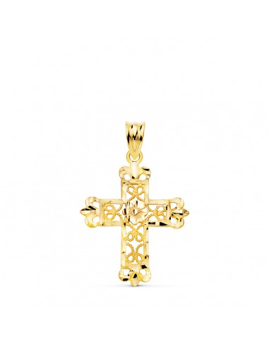 18K CRUZ ORO AMARILLO FILIGRANA BORDES TALLADOS. 27X22 MM