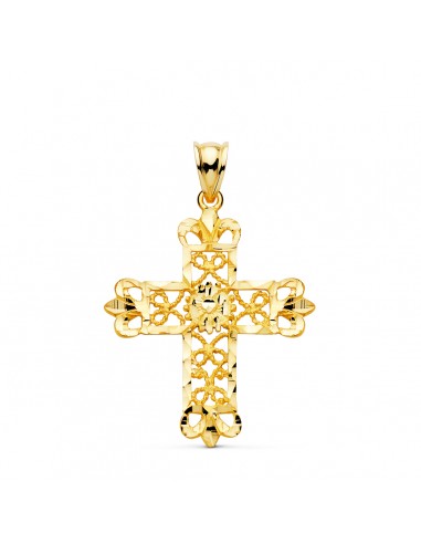 18K CRUZ ORO AMARILLO FILIGRANA BORDES TALLADOS. 35X29 MM