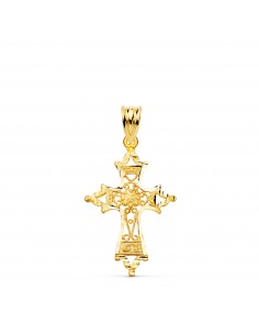 18K CRUZ ORO AMARILLO FILIGRANA BORDES TALLADOS. 30X20 MM