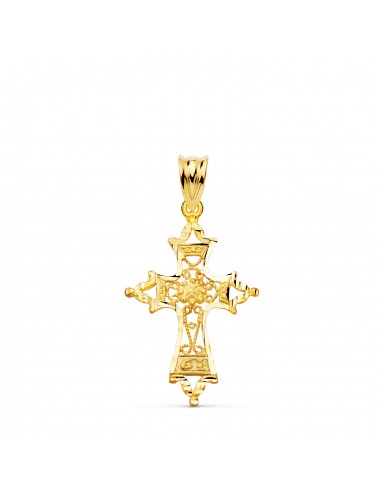 18K CRUZ ORO AMARILLO FILIGRANA BORDES TALLADOS. 30X20 MM
