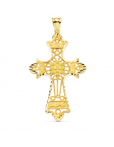 18K CRUZ ORO AMARILLO FILIGRANA BORDES TALLADOS. 60X37 MM