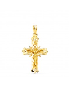 18K CRUZ ORO AMARILLO FILIGRANA CON CRISTO TALLADA 28X18 MM