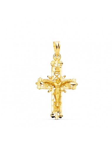 18K CRUZ ORO AMARILLO FILIGRANA CON CRISTO TALLADA 28X18 MM