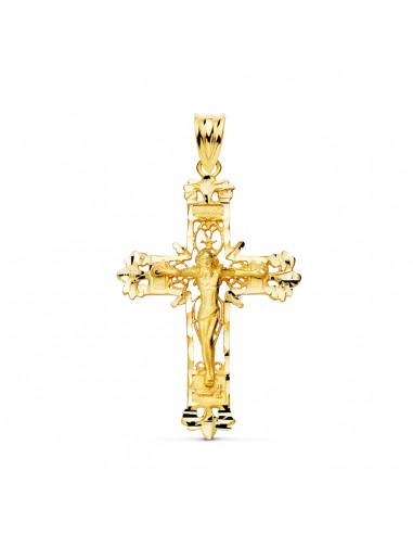 18K CRUZ ORO AMARILLO FILIGRANA CON CRISTO TALLADA 36X24 MM