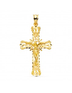 18K CRUZ ORO AMARILLO FILIGRANA CON CRISTO TALLADA 42X27 MM