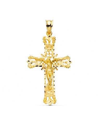 18K CRUZ ORO AMARILLO FILIGRANA CON CRISTO TALLADA 42X27 MM
