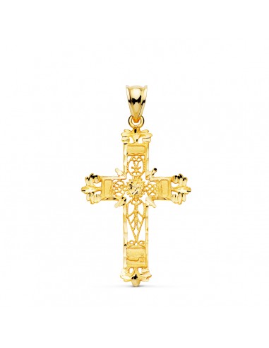 18K CRUZ ORO AMARILLO FILIGRANA BORDES TALLADOS. 37X25 MM