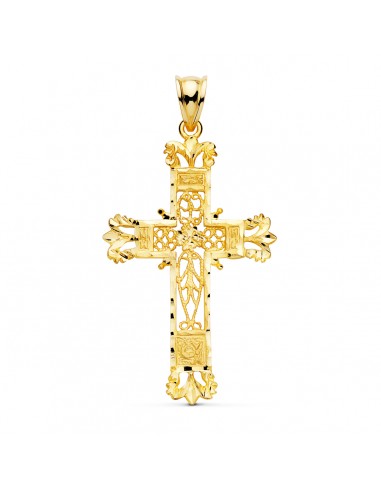 18K CRUZ ORO AMARILLO FILIGRANA BORDES TALLADOS. 44X28 MM