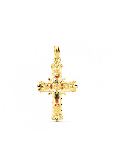 18K CRUZ ORO AMARILLO VIDRIERA CATEDRAL BORDES TALLADOS. 30X20 MM