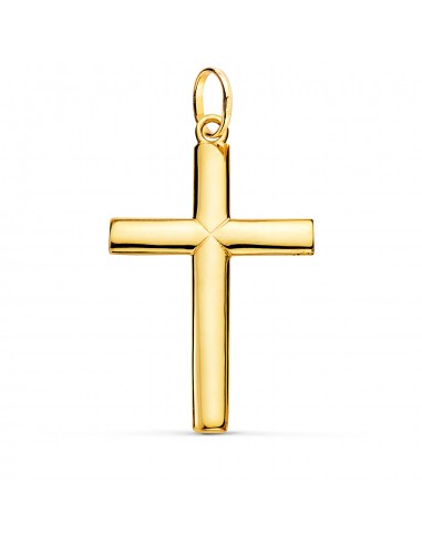 18K CRUZ ORO AMARILLO LISA MACIZA MEDIO PALO REDONDO BRILLO 38 X 24 MM