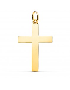 18K CRUZ ORO AMARILLO LISA MACIZA PALO RECTANGULAR BRILLO 38 X 24 MM