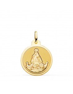18K MEDALLA ORO AMARILLO VIRGEN DE LA CARIDAD DEL COBRE BALSA BRILLO 20 MM