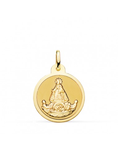 18K MEDALLA ORO AMARILLO VIRGEN DE LA CARIDAD DEL COBRE BALSA BRILLO 20 MM