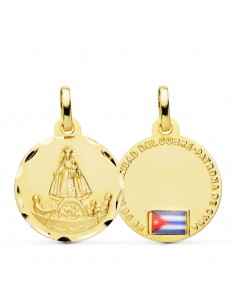 18K MEDALLA ORO AMARILLO VIRGEN CARIDAD COBRE BALSA 20 MM ESMALTADA