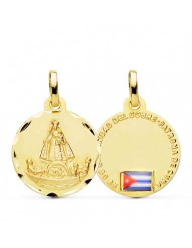 18K MEDALLA ORO AMARILLO VIRGEN CARIDAD COBRE BALSA 20 MM ESMALTADA