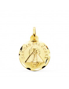 18K MEDALLA ORO AMARILLO VIRGEN DE LA CARIDAD DEL COBRE TALLADA 14 MM