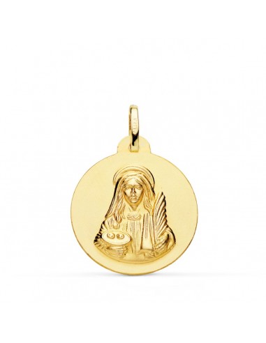 18K MEDALLA ORO AMARILLO SANTA LUCIA LISA MATIZADA 22 MM
