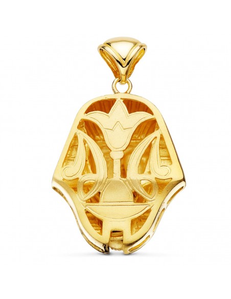18K COLGANTE ORO BICOLOR TUTANKAMON BRILLO. 32 X 28 MM