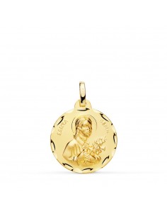 18K MEDALLA ORO AMARILLO SANTA GEMA TALLADA 18 MM