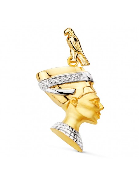 18K COLGANTE ORO BICOLOR NEFERTITI PERFIL EN BRILLO. 30 X 26 MM