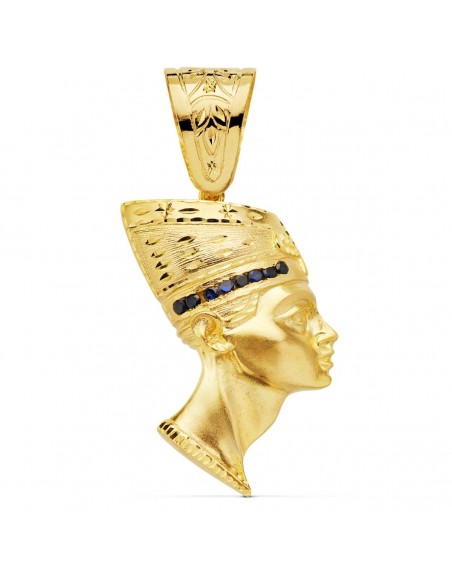18K COLGANTE ESFINGE NEFERTITI GIGANTE CON CIRCONITAS AZULES. 50 X 35 MM