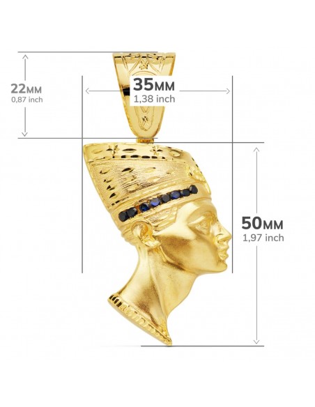 18K COLGANTE ESFINGE NEFERTITI GIGANTE CON CIRCONITAS AZULES. 50 X 35 MM