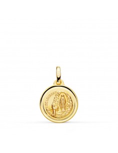 18K MEDALLA ORO AMARILLO VIRGEN DE LOURDES 14 MM BISEL
