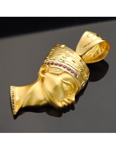 18K COLGANTE ESFINGE NEFERTITI GIGANTE CON CIRCONITAS AZULES. 50 X 35 MM