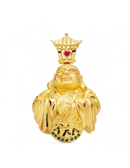 18K COLGANTE BUDA CON PIEDRA ROJA 41 X 33 MM