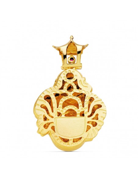 18K COLGANTE BUDA CON PIEDRA ROJA 41 X 33 MM