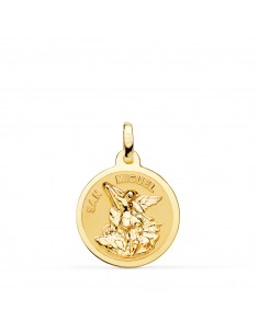 18K MEDALLA ORO AMARILLO SAN MIGUEL BRILLO Y MATE 18 MM