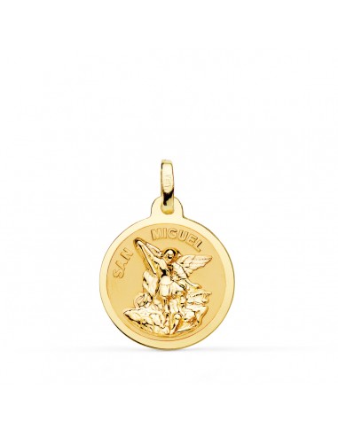 18K MEDALLA ORO AMARILLO SAN MIGUEL BRILLO Y MATE 18 MM