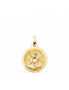 18K MEDALLA ORO AMARILLO SAINT MICHEL BRILLO Y MATIZADA 16 MM