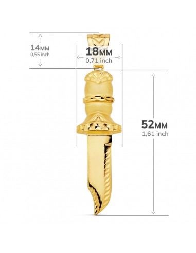 18K COLGANTE PUÑAL TALLADO 52 X 18 MM