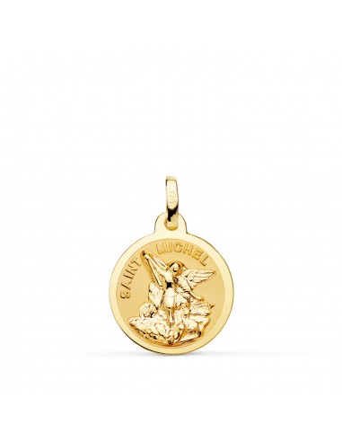 18K MEDALLA ORO AMARILLO SAINT MICHEL BRILLO Y MATIZADA 16 MM