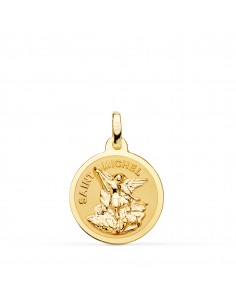 18K MEDALLA ORO AMARILLO SAINT MICHEL BRILLO Y MATIZADA 16 MM