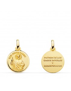 18K MEDALLA ORO AMARILLO SAN JUDAS TADEO TALLADO 14 MM