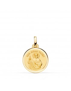 18K MEDALLA ORO AMARILLO SAN JUDAS TADEO BISEL ESPALDA LISA 16 MM
