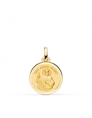 18K MEDALLA ORO AMARILLO SAN JUDAS TADEO BISEL ESPALDA LISA 16 MM