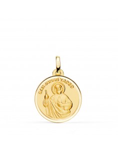 18K MEDALLA ORO AMARILLO SAN JUDAS TADEO BISEL ESPALDA LISA 18 MM